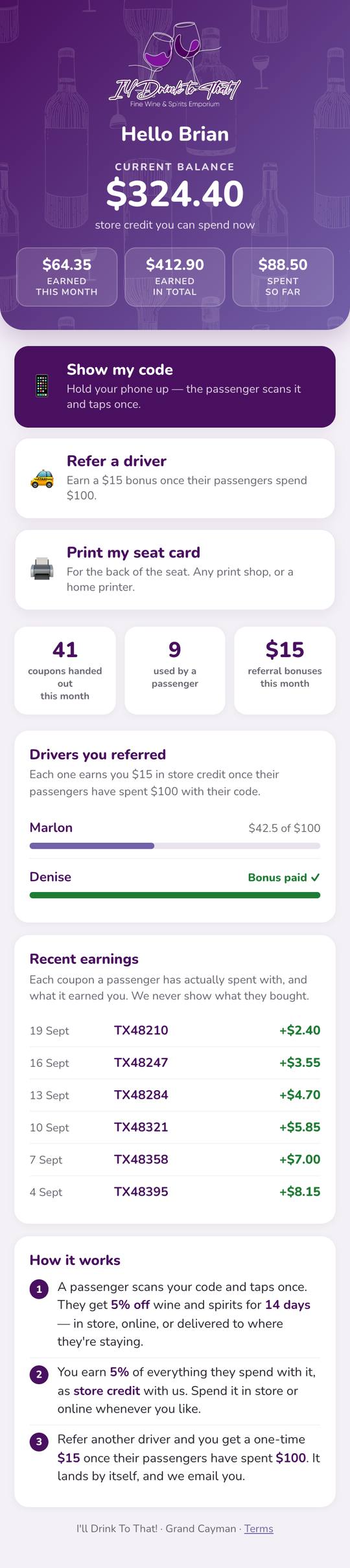 The driver's page